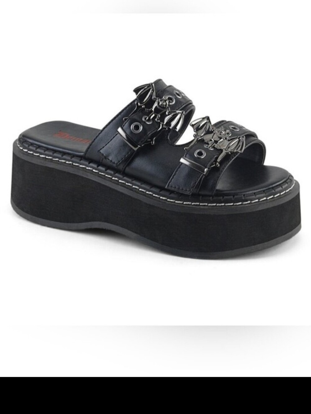 Platform Slide Sandal with Bat Buckle Details - Black